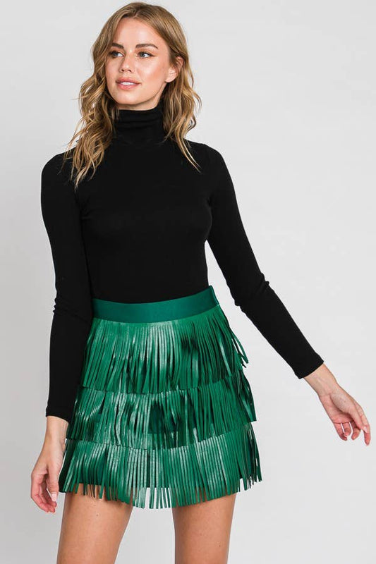 WESTERN FAUX LEATHER FRINGE MINI SKIRT (PLUS AVAILABLE)