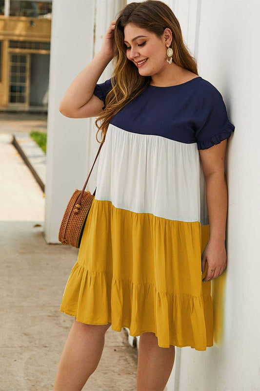 Plus Size Colorblock Drape Casual Dress