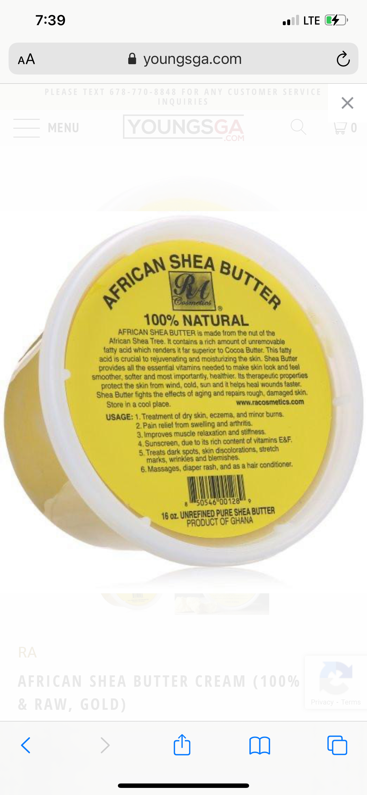 Ra Cosmetics African Shea Butter 100% Natural, 16 Oz